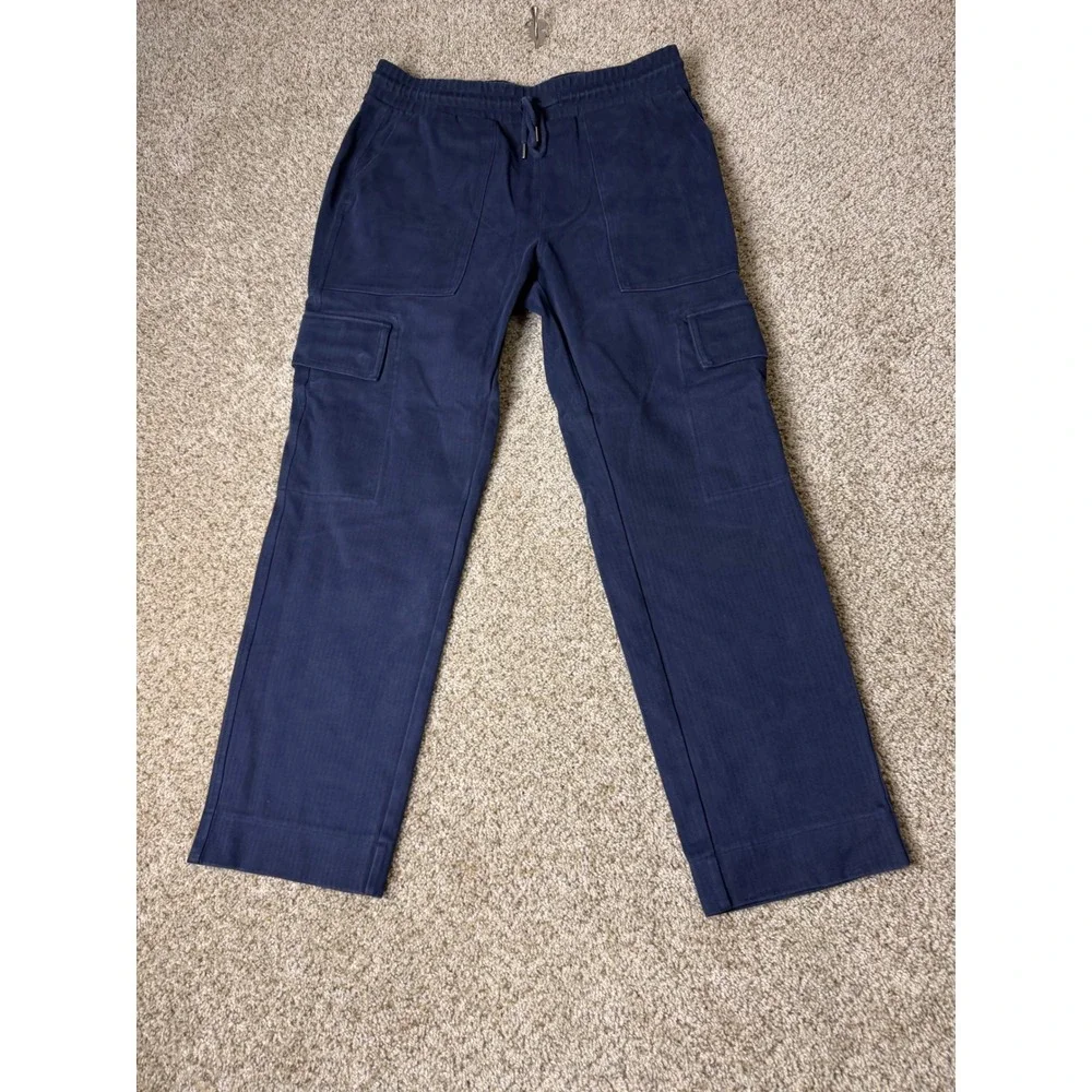 Banana Republic Mens Navy Blue Herringbone Cargo Pants Elastic Waist Size Medium